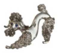 Vintage Silvertone Gerry's Blue Rhinestone Poodle Dog 2" Brooch Pin