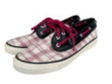 Size 9 Sperry Top Sider Seamate Red Plaid Sequins Black Patent Boat Shoes Womens