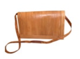 Vintage Eel Skin Shoulder Bag Genuine Exotic Leather Tan Rectangular Read