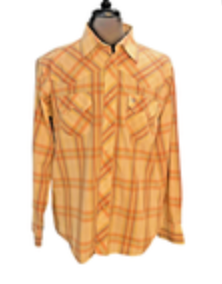 Vintage Wrangler Western Wrancher Pearl Snap Yellow Plaid Long Sleeve Shirt L