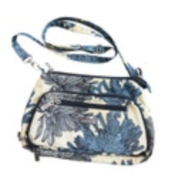 Baggalllini Bon Voyage Blue Floral Crossbody Handbag Nylon Multi-Pocket Travel