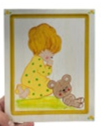Vtg Bright Hand Painted Girl Praying Child Prayer Nursery MCM Kitschy