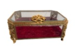 Vintage Matson Ormolu Large Jewelry Box Gold Filigree Flower Casket Bevel Glass