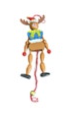 Christmas Reindeer Vintage Jumping Jack Ornament Painted Wood 7" Body 1980's