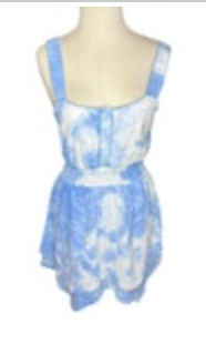 The Shirt Rochelle Behrens Dress Size Small Blue White Smocked Front Ruffle Hem