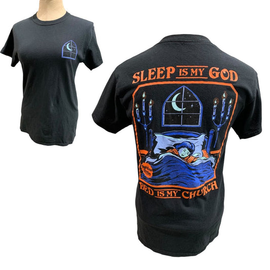 Small Steven Rhodes Black Tshirt Graphic "Sleep is My God . . ." Adult Unisex