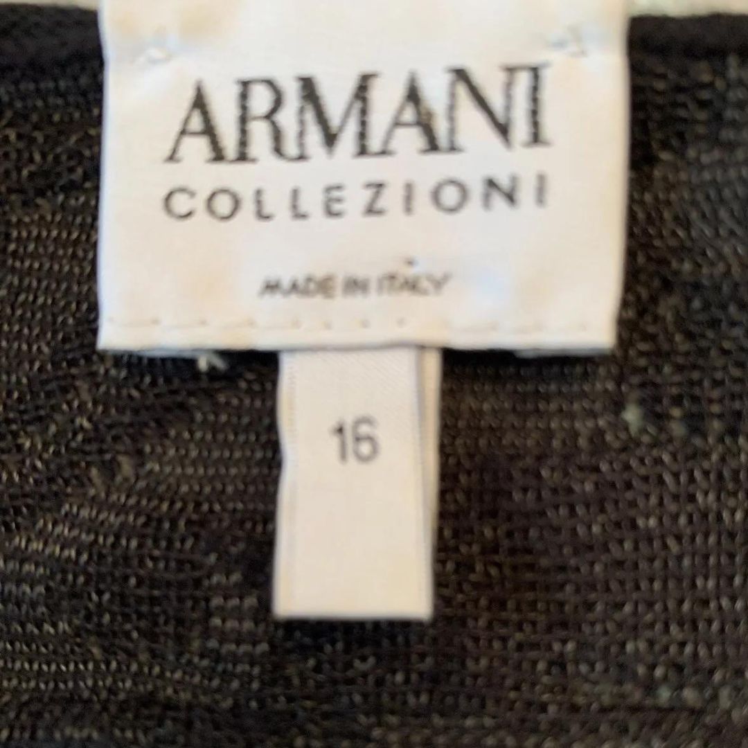 Size 16 Armani Collezioni Black Textured Lightweight Short Sleeve Sheer Made in Italy