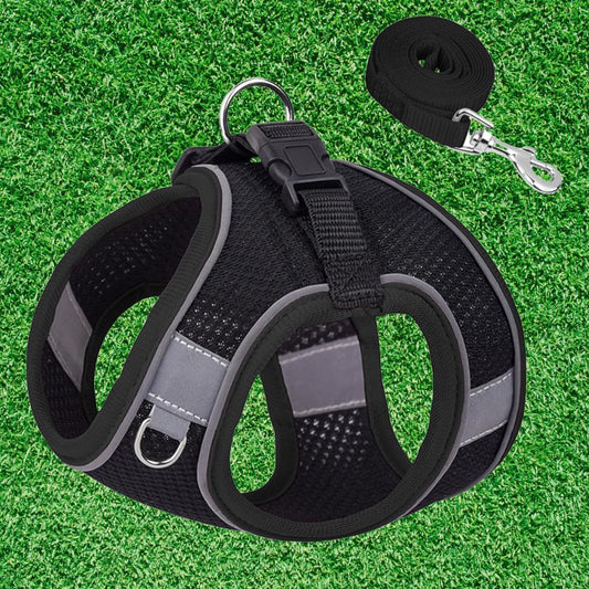 XS Adjustable Dog Harness Pet Black with Leash No Pull Step In