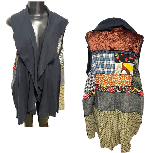 Medium Christy Fisher Sleeveless Patchwork Long Vest Made in USA