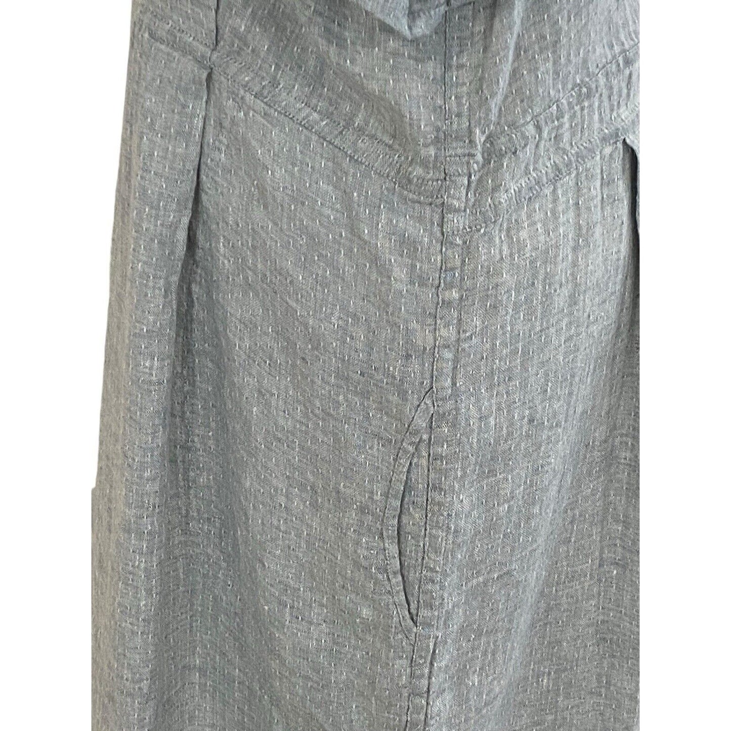 Medium FLAX Linen Dress Bluish Gray Woven Sailor Collar Maxi Pockets