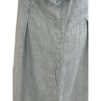 Medium FLAX Linen Dress Bluish Gray Woven Sailor Collar Maxi Pockets