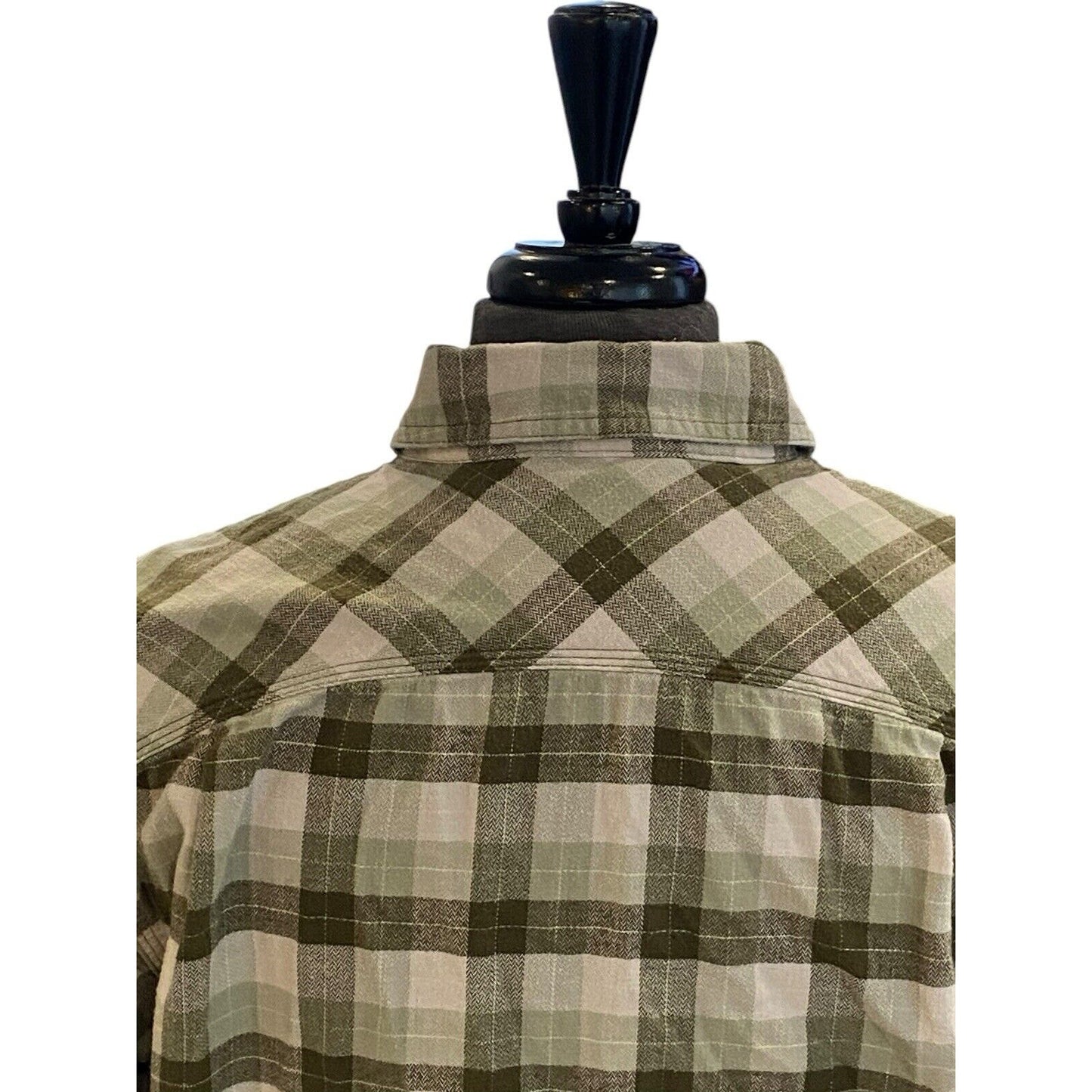 Size Medium Carhartt Flannel Shirt Mens Green Tan Plaid Rugged Flex Pearl Snap