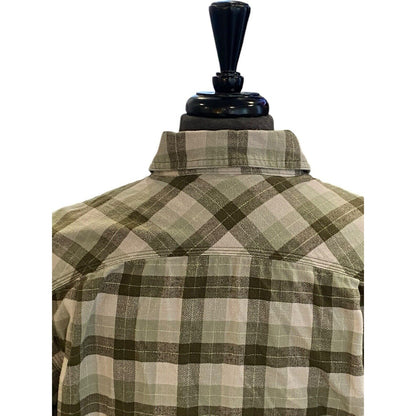 Size Medium Carhartt Flannel Shirt Mens Green Tan Plaid Rugged Flex Pearl Snap
