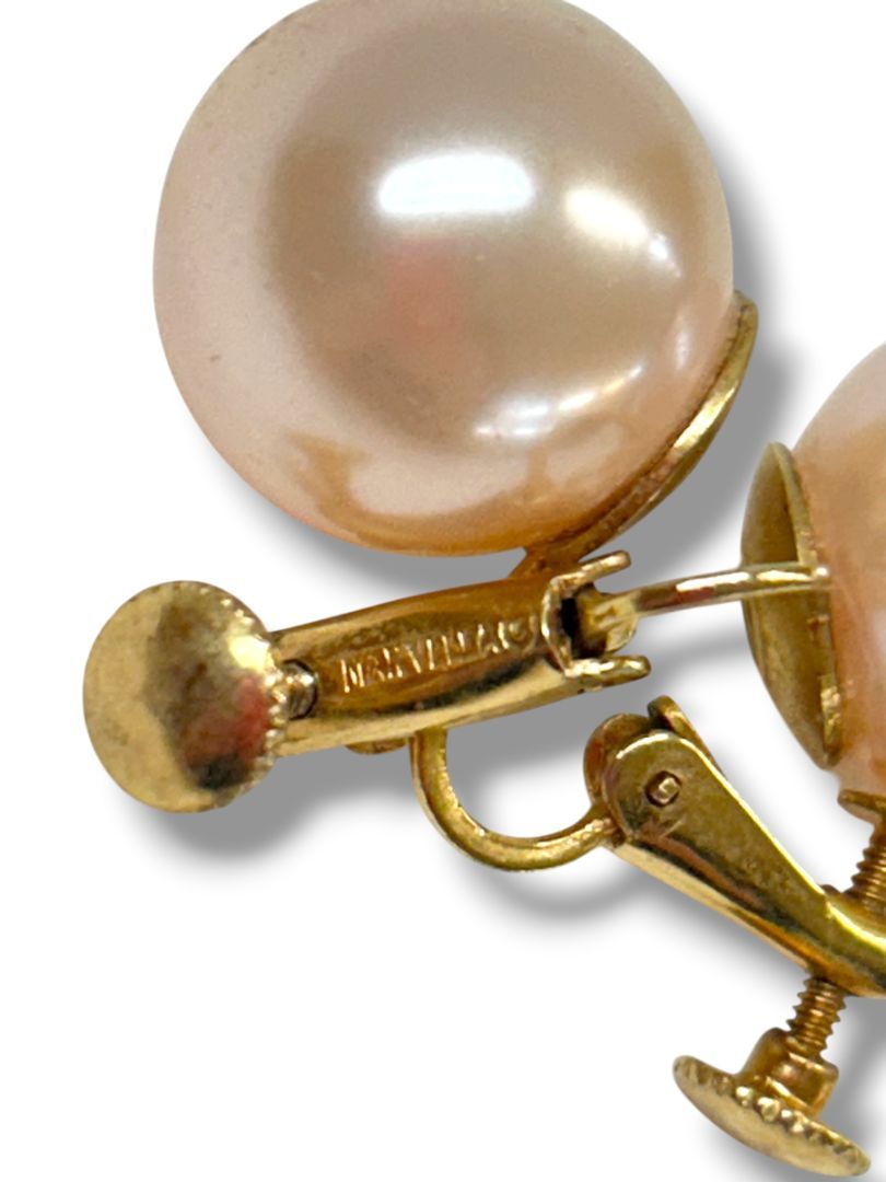 Vintage Marvella Signed Earrings Non-Pierced Screwback Faux Pearl 15mm Blush Pink