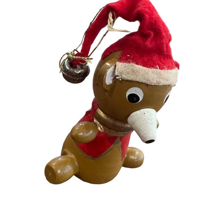 Vintage Hand Painted 1970’s Wooden Christmas Ornament Bear 3”