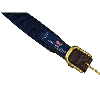 26 Vineyard Vines Whale Fabric Leather Belt Mens Classic Blue