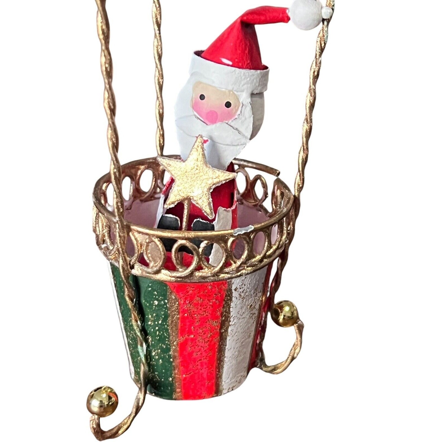 Metal Santa Claus Hot Air Balloon Christmas Ornament Holiday Painted