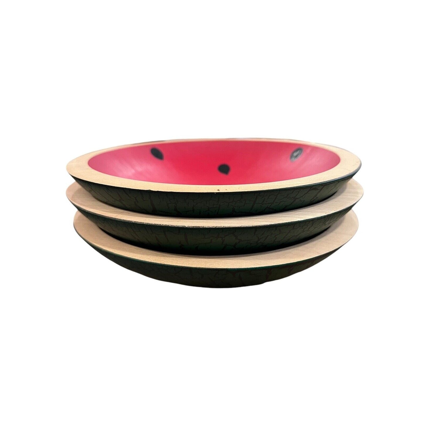 CWP Wayland NY. Hand Turned Wooden Bowl Watermelon Handpainted 7” Set Of 3