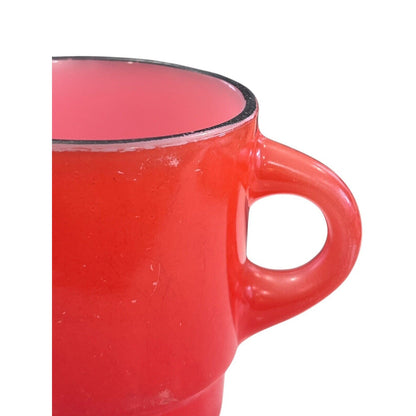 2 VTG Anchor Hocking Fire King Stacking Coffee Tea Cup Mug Black Rim Yellow Red