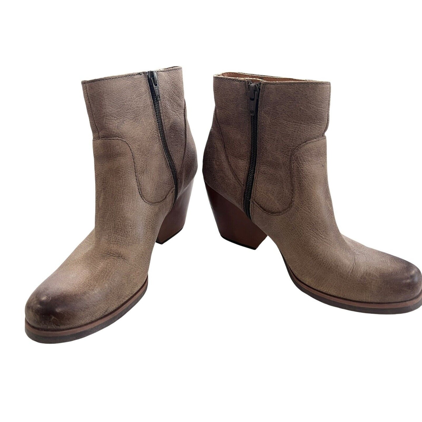 Size 9 Korks Tan Leather Burnished Toe Booties Side Zipper Cowgirl