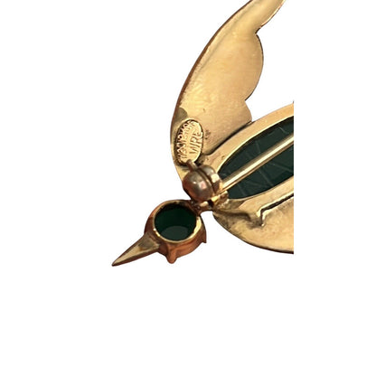 Vintage Wire 1/20 12K GF Jade Cabochon Filigree Bird Brooch Gold Tone