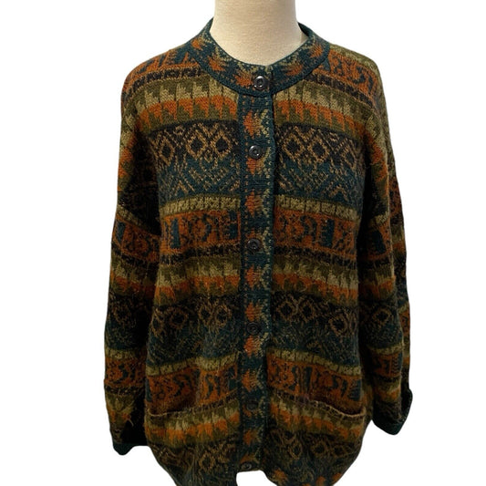 Size Medium 100% Alpaca Cardigan Peru Wool Sweater Warm Hippie Boho