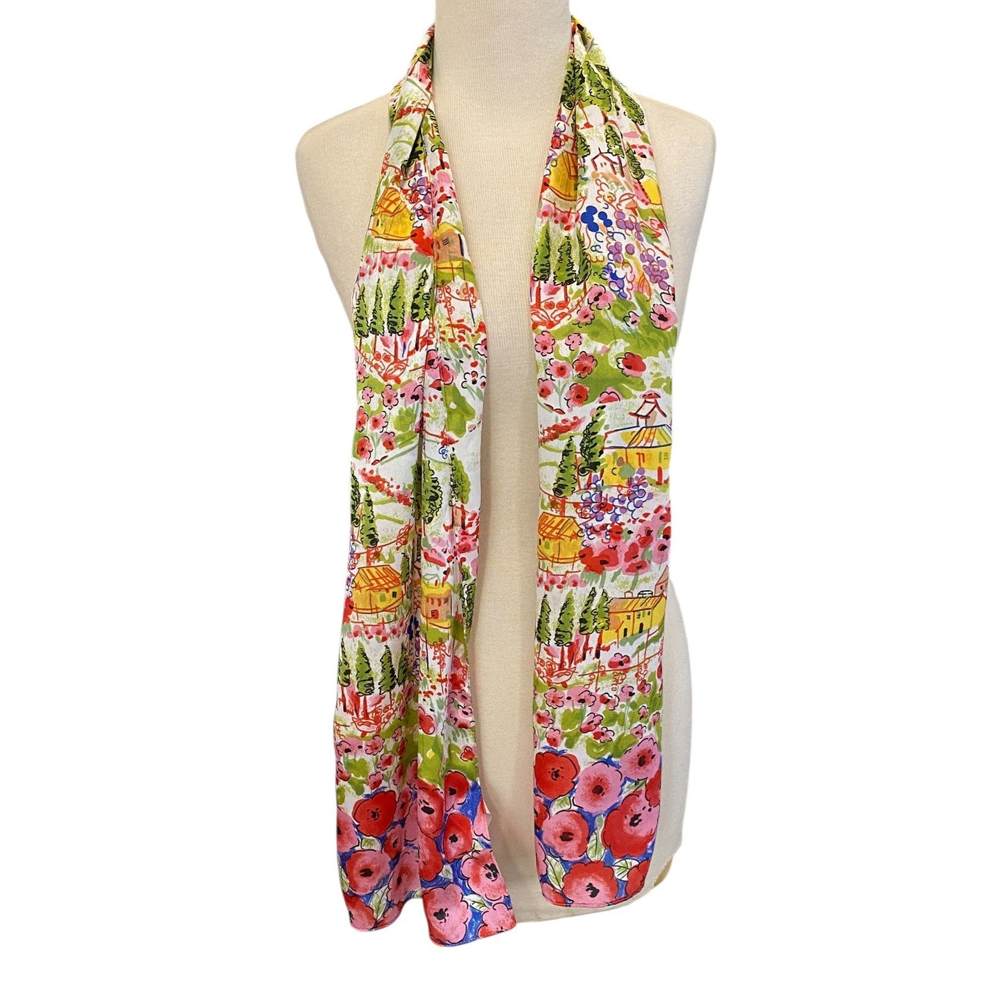 NWT Runway Brand Floral Landscape Oblong Scarf 62”