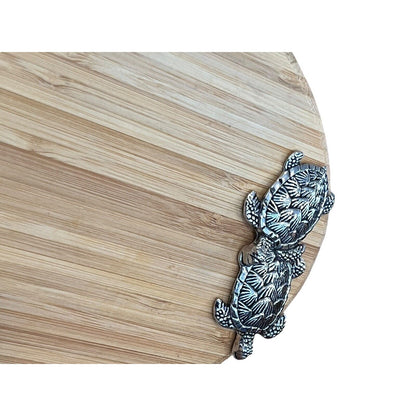 Mudpie Long Turtle Wood Board Set 10” X 6.5” with Small Fork