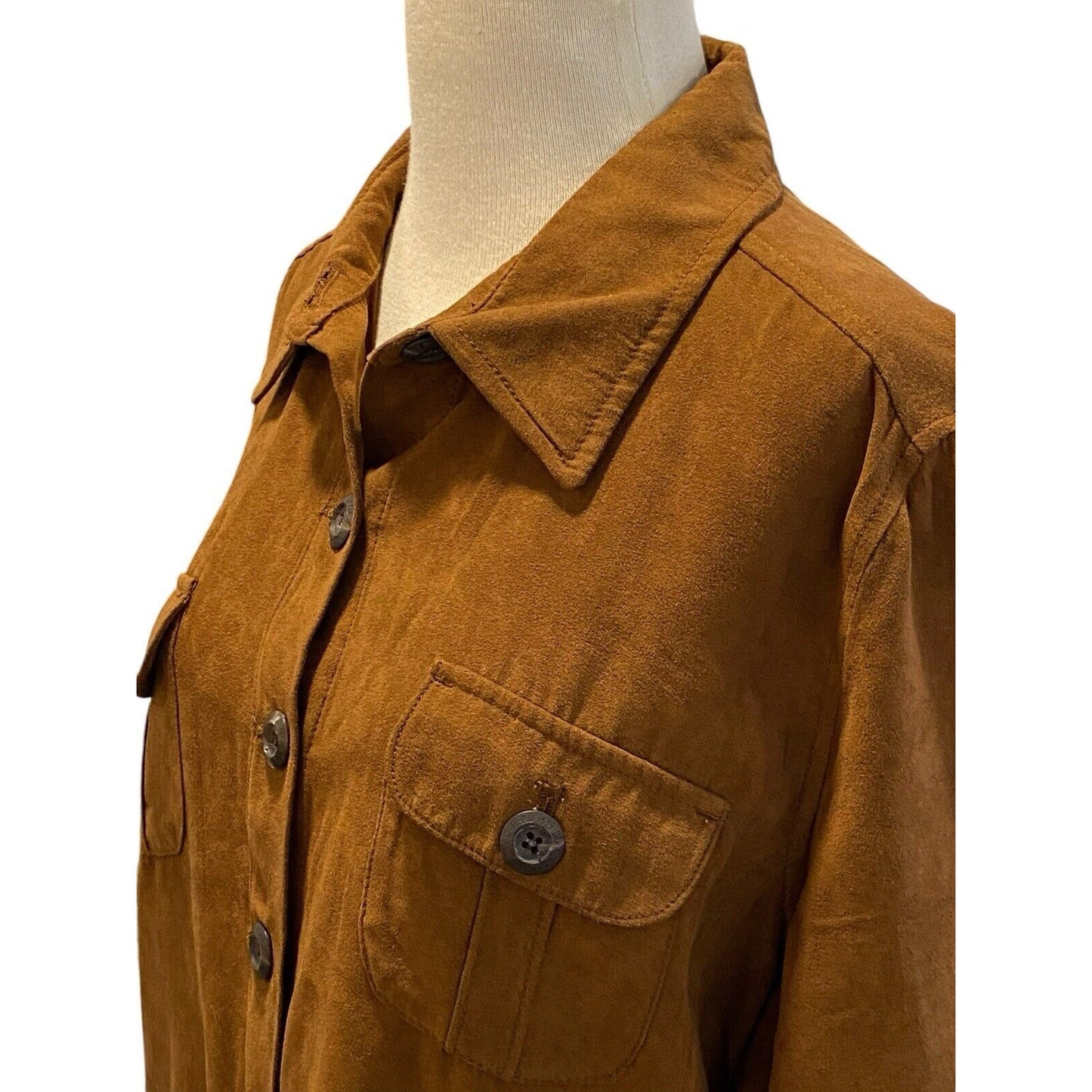 Size Large Duck Head Button Down Jacket Shacket Womens Front Pockets Brown Suede