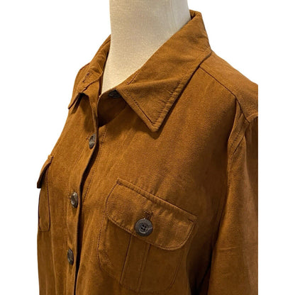 Size Large Duck Head Button Down Jacket Shacket Womens Front Pockets Brown Suede