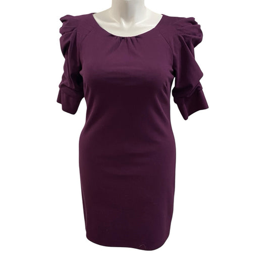 Jessica Simpson Purple Elbow Sleeve Pleated Rouched Sheath Dress Size 12