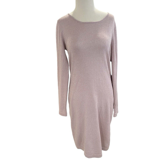 Size M Allison Brittney Women’s Sweater Dress Pink Metallic Long Sleeve Tie Back