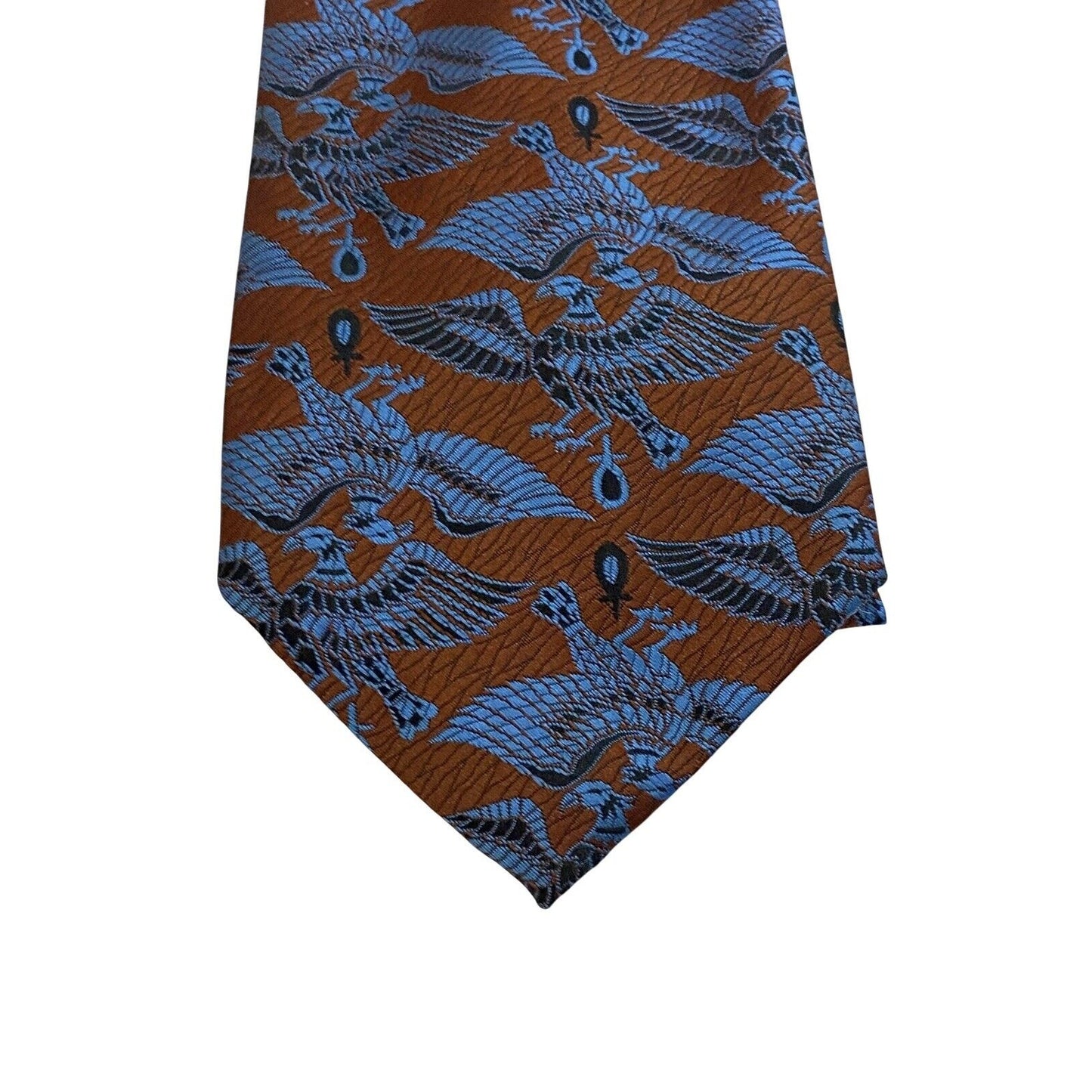 Vtg Sears Men's Store 60s 70s Polyester Tie Necktie Brown Blue Phoenix Bird