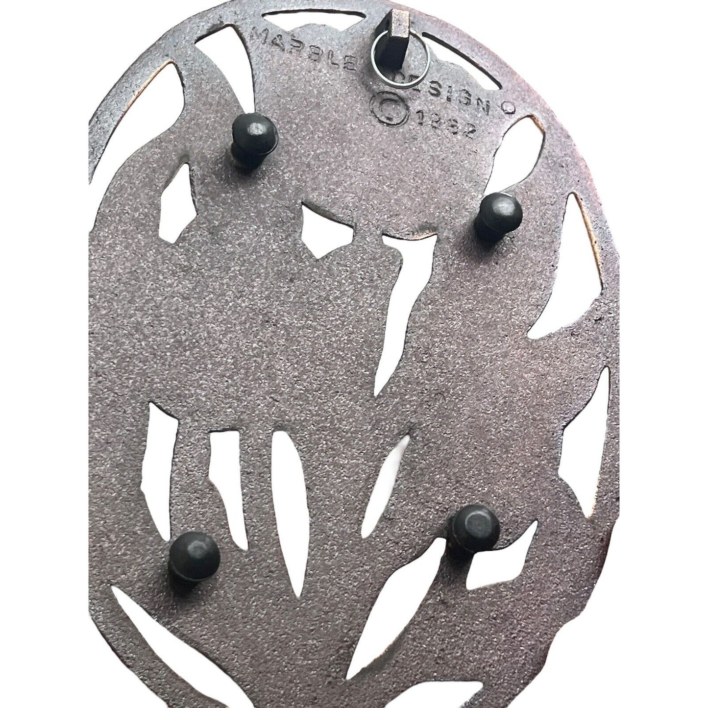 Vintage Cast Iron Copper Plated Trivet Wall Hanging Tulip Design Oval 1982