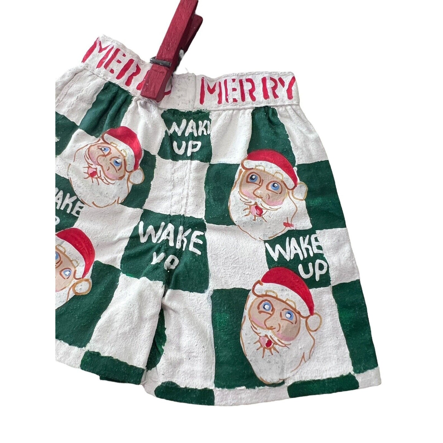 Hand Made Santa Claus Box Underwear Christmas Ornament Holiday Craft Painted