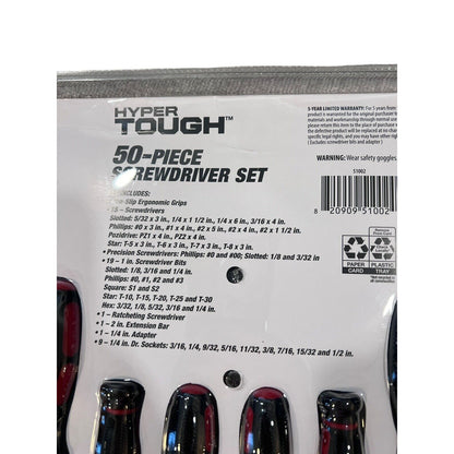 50 Piece Hyper Tough Screwdriver Set Multi-Type Easy Care Easy Clean NEW