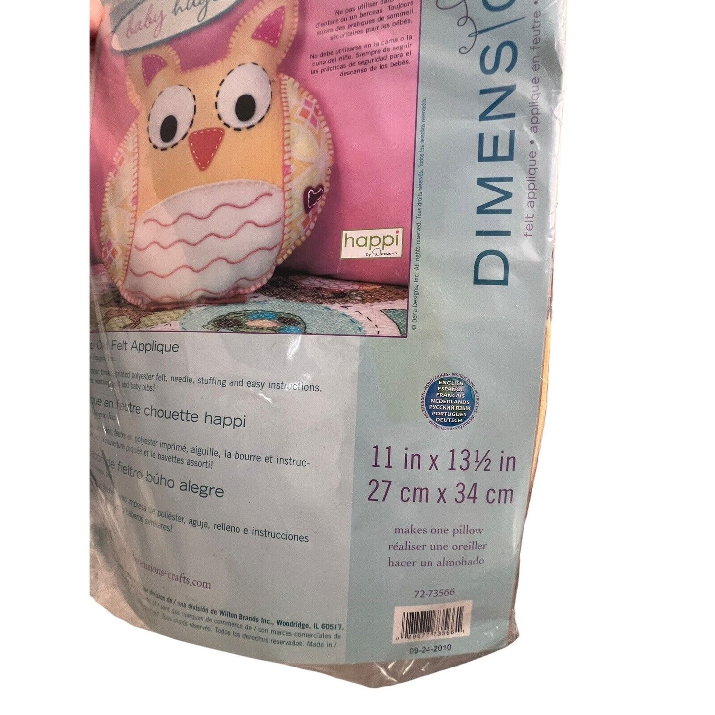 Dimensions Baby Hugs Happy Owl Felt Appliqué Pillow Craft Sewing Kit New