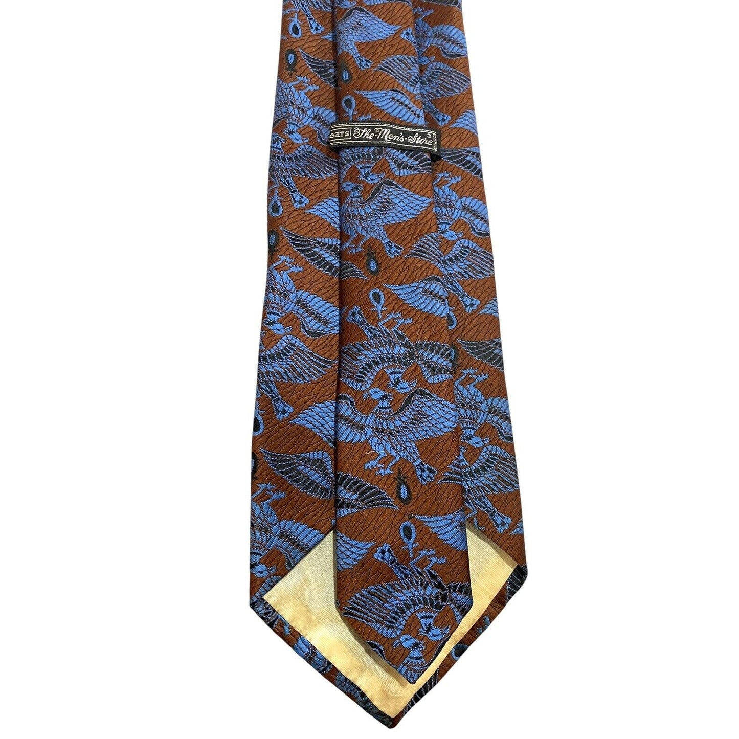 Vtg Sears Men's Store 60s 70s Polyester Tie Necktie Brown Blue Phoenix Bird