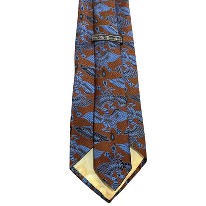 Vtg Sears Men's Store 60s 70s Polyester Tie Necktie Brown Blue Phoenix Bird