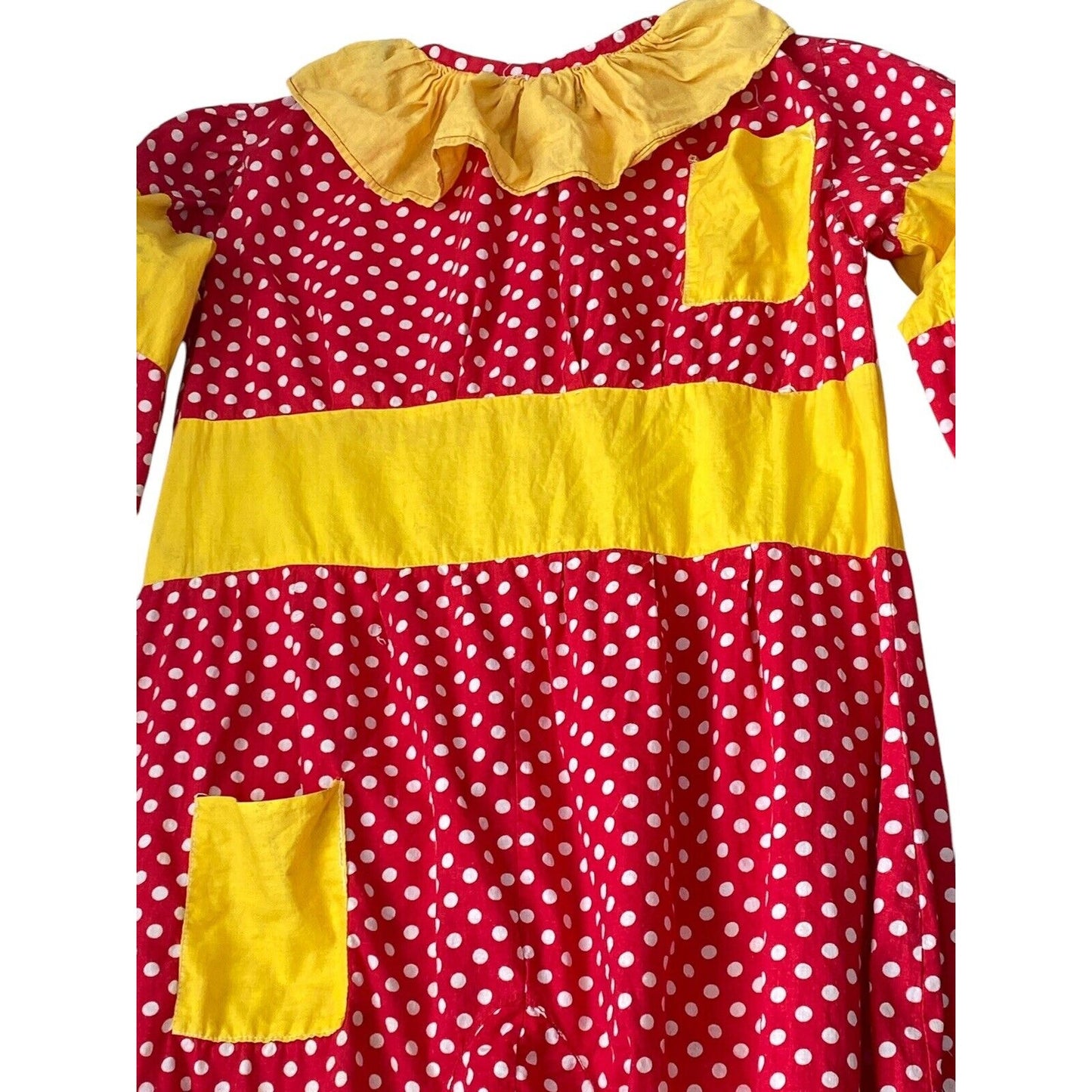 Vintage Homemade Handmade Kids Clown Costume Polka Dots Red Yellow