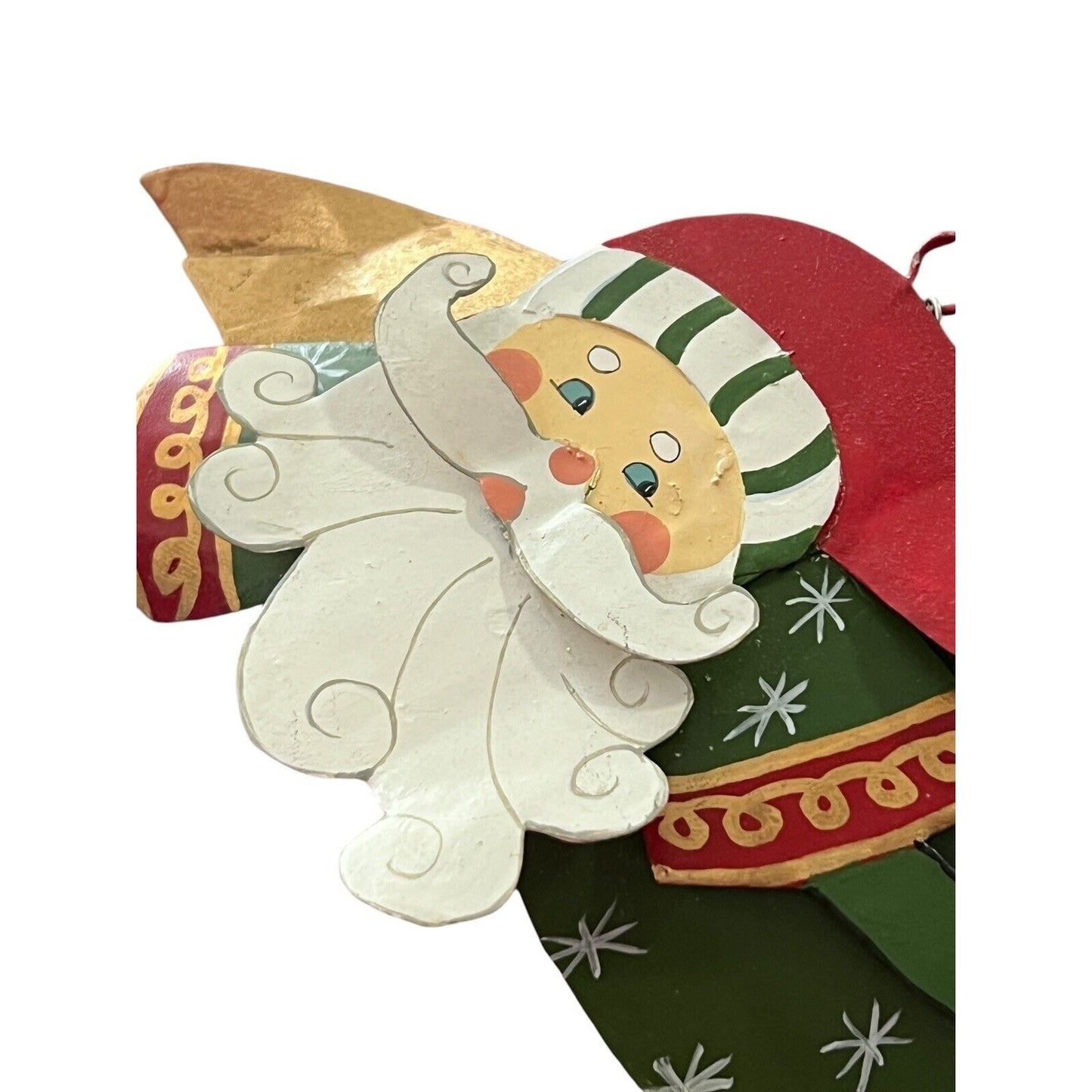 Metal Santa Claus Christmas Ornament Holiday Craft Painted Flying