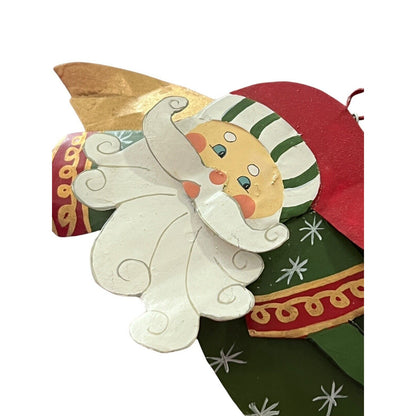 Metal Santa Claus Christmas Ornament Holiday Craft Painted Flying