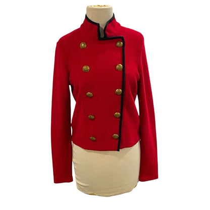 Small Ralph Lauren Military Sweater Women's Red Double Breasted Gold Buttons