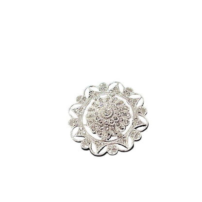 Sterling Silver Round Marcasite Flower Brooch Pin 1.25” Diameter