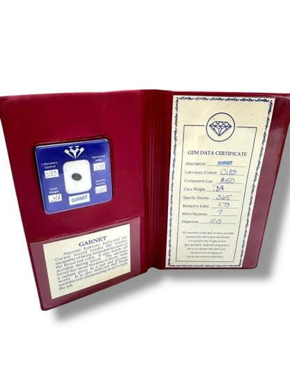 Garnet .88 Carat Weight with Gem Data Certificate Folder