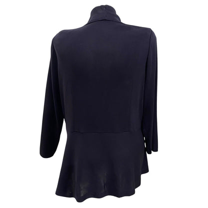 Exclusively Misook Blue Solid Belted Sweater Cardigan Textured Navy Pockets