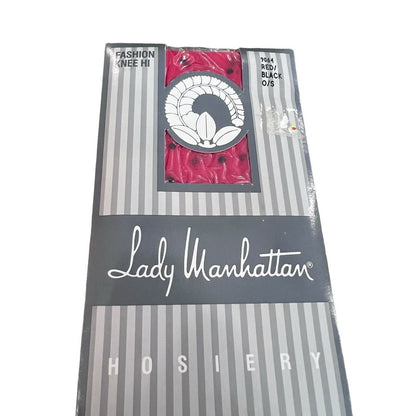 Lady Manhattan Fashion Knee Hi Hosiery Red Black Polka Dot NOS