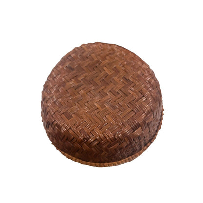 Round Rattan Wicker Fruit Staking Basket with Lid Storage Boho Natural Decor