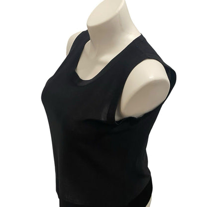 Exclusively Misook Black XL Petite Sleeveless Blouse Tank Band Design At Bottom