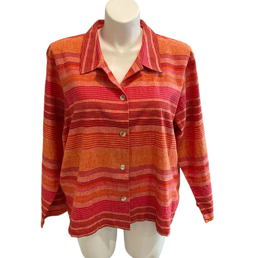 2X Coldwater Creek NWT Orange Striped Linen Blend Blazer Jacket Red Pink